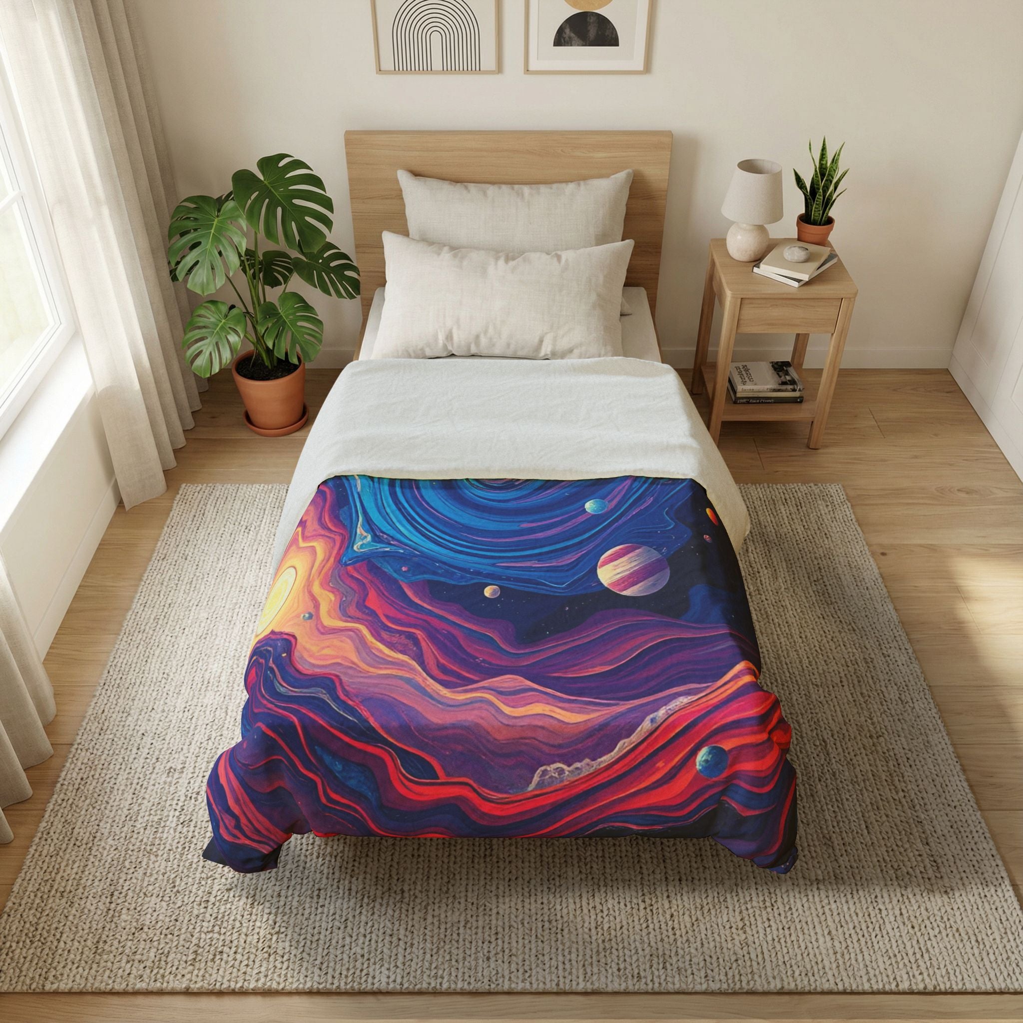 Galaxy Swirl Duvet Cover — Vibrant Cosmic Sunset Cotton Bedding