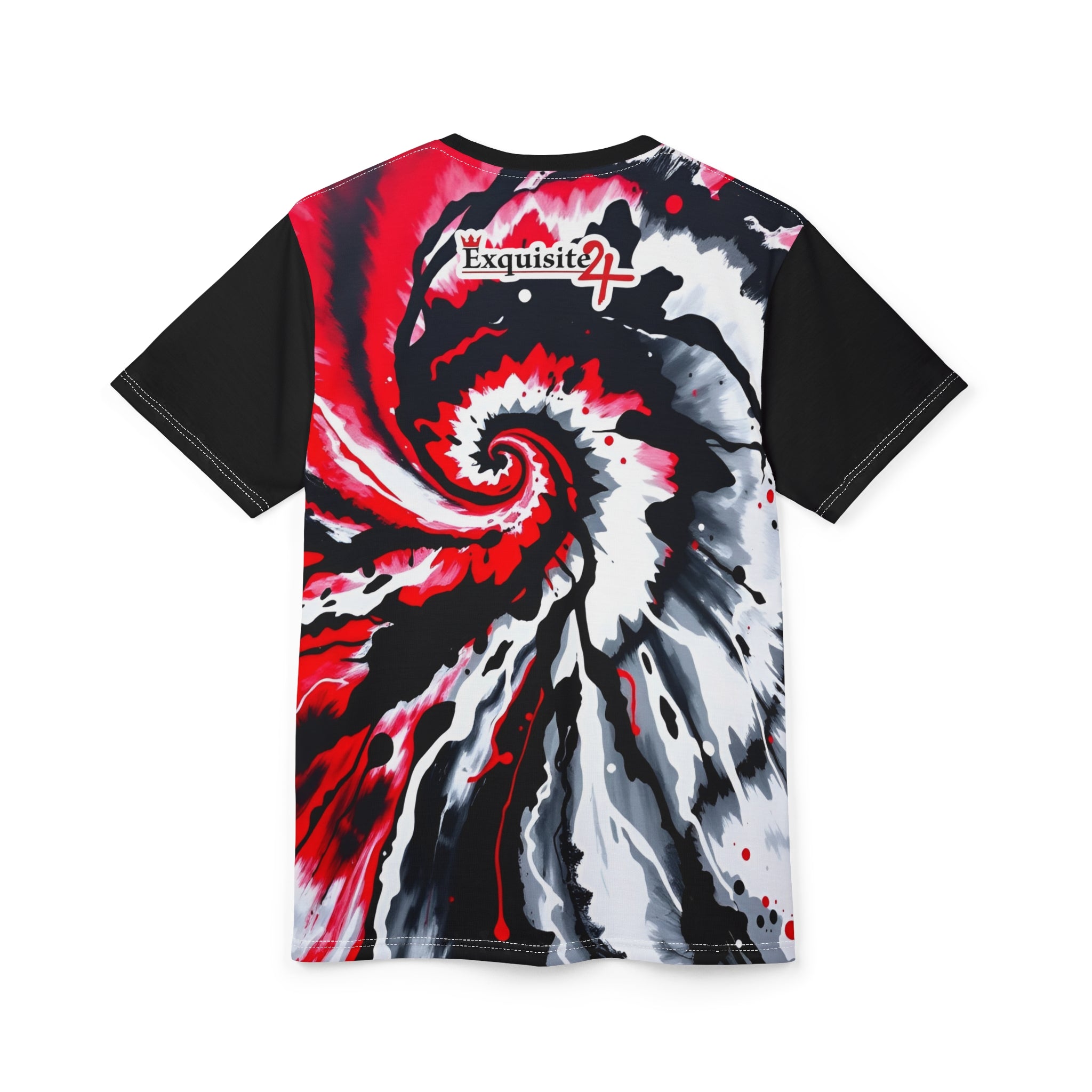 Exquisite 24 Tie-Dye Tee — Red & Black Swirl Graphic Shirt