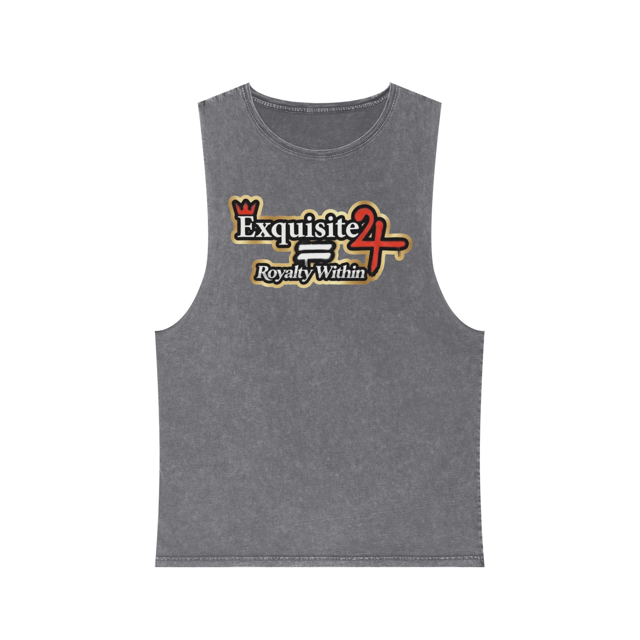 Exquisite 24 'Royalty Within' Stonewash Tank Top — Red Jewel & Blue Roses Graphic