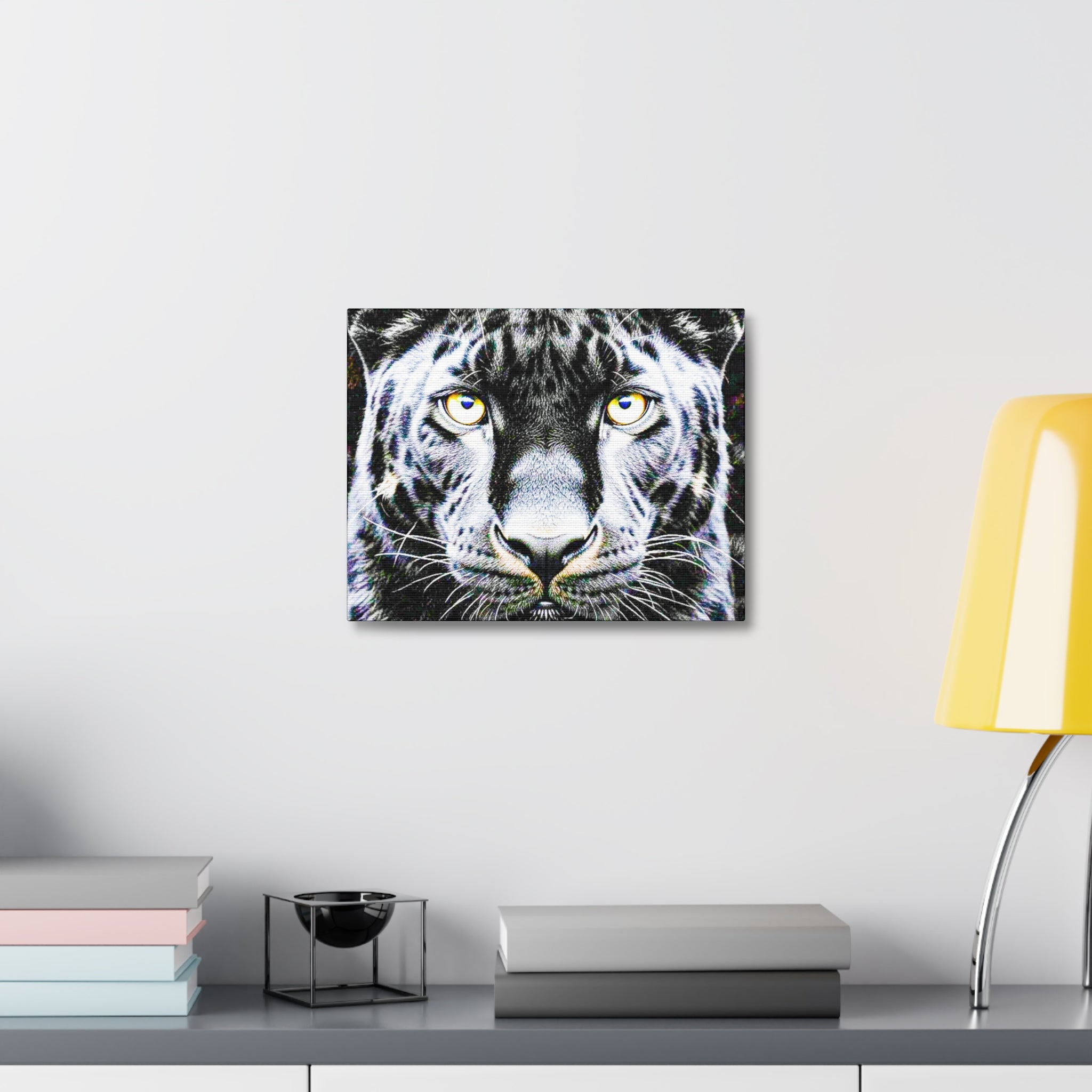 Leopard Portrait Stretched Canvas — Snow Leopard Wall Art with Yellow Eyes