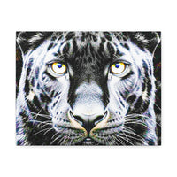 Leopard Portrait Stretched Canvas — Snow Leopard Wall Art with Yellow Eyes