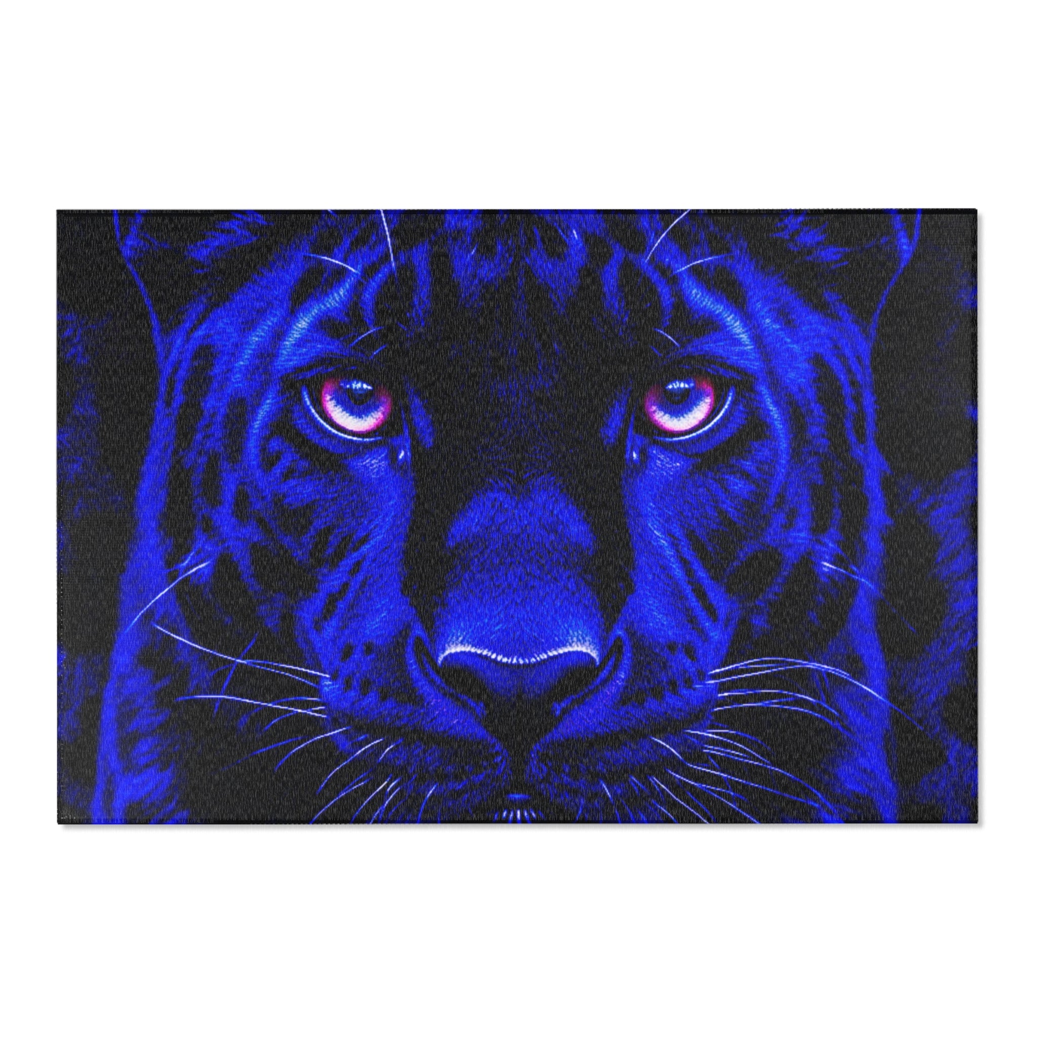 Blue Leopard Area Rug – Bold Neon Leopard Accent Rug for Living Room, Bedroom & Game Room