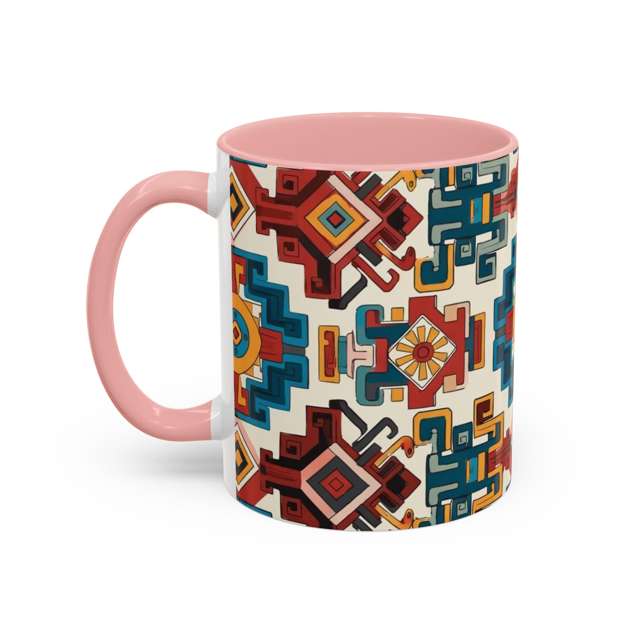 Southwestern Geometric Accent Mug — Color Interior Ceramic Coffee Cup