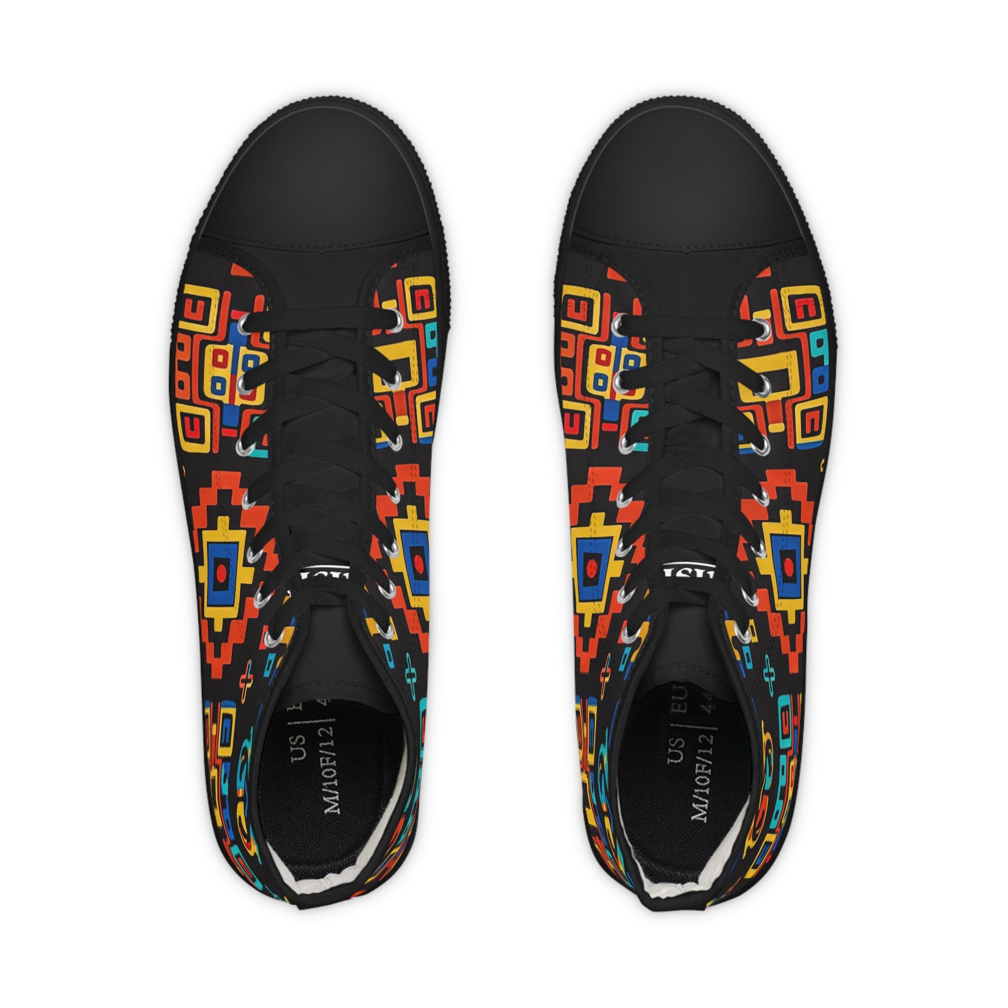Ethnic Geo Pattern High Top Sneakers — Colorful Tribal-Inspired Men's Shoes