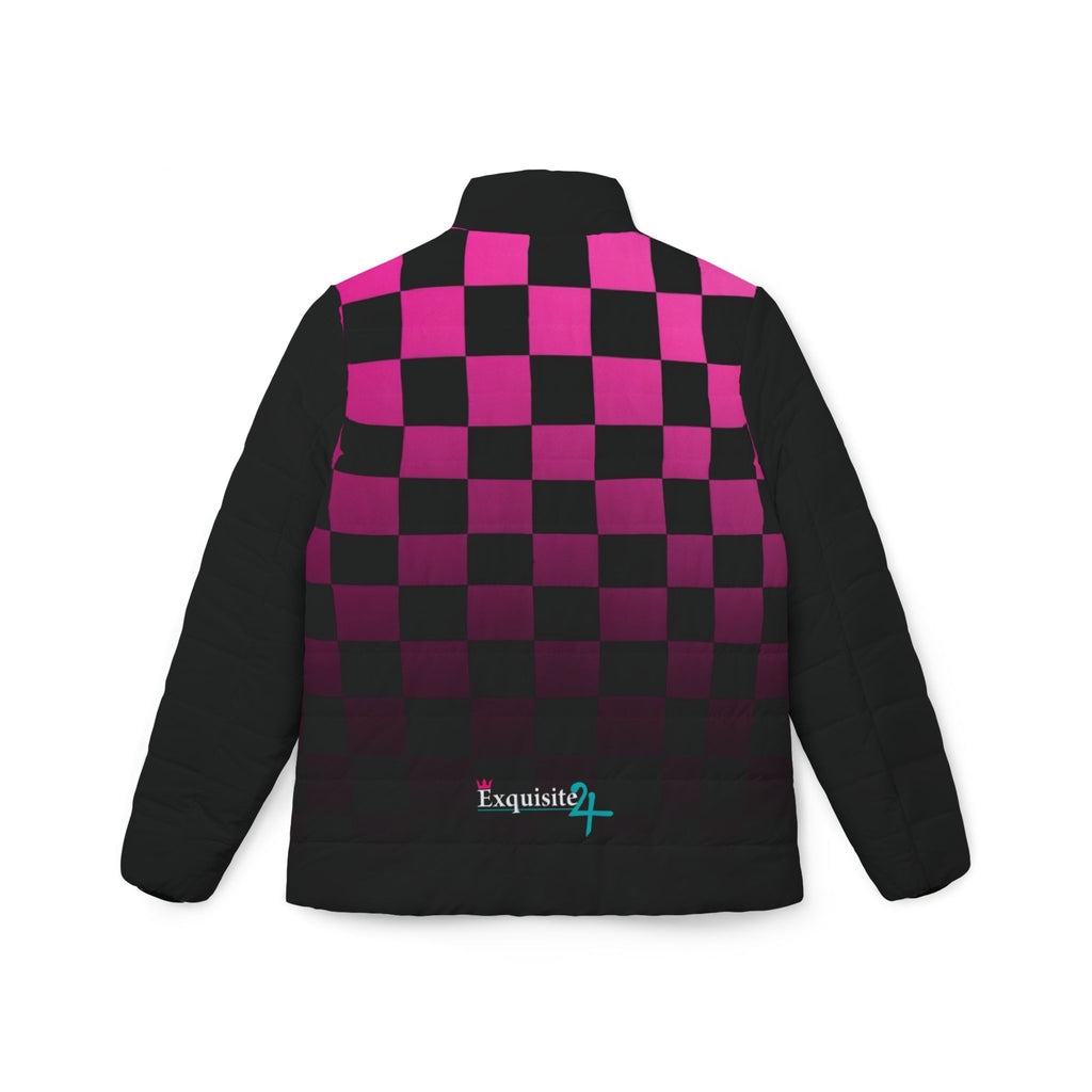 Pink Gradient Checkerboard Puffer Jacket