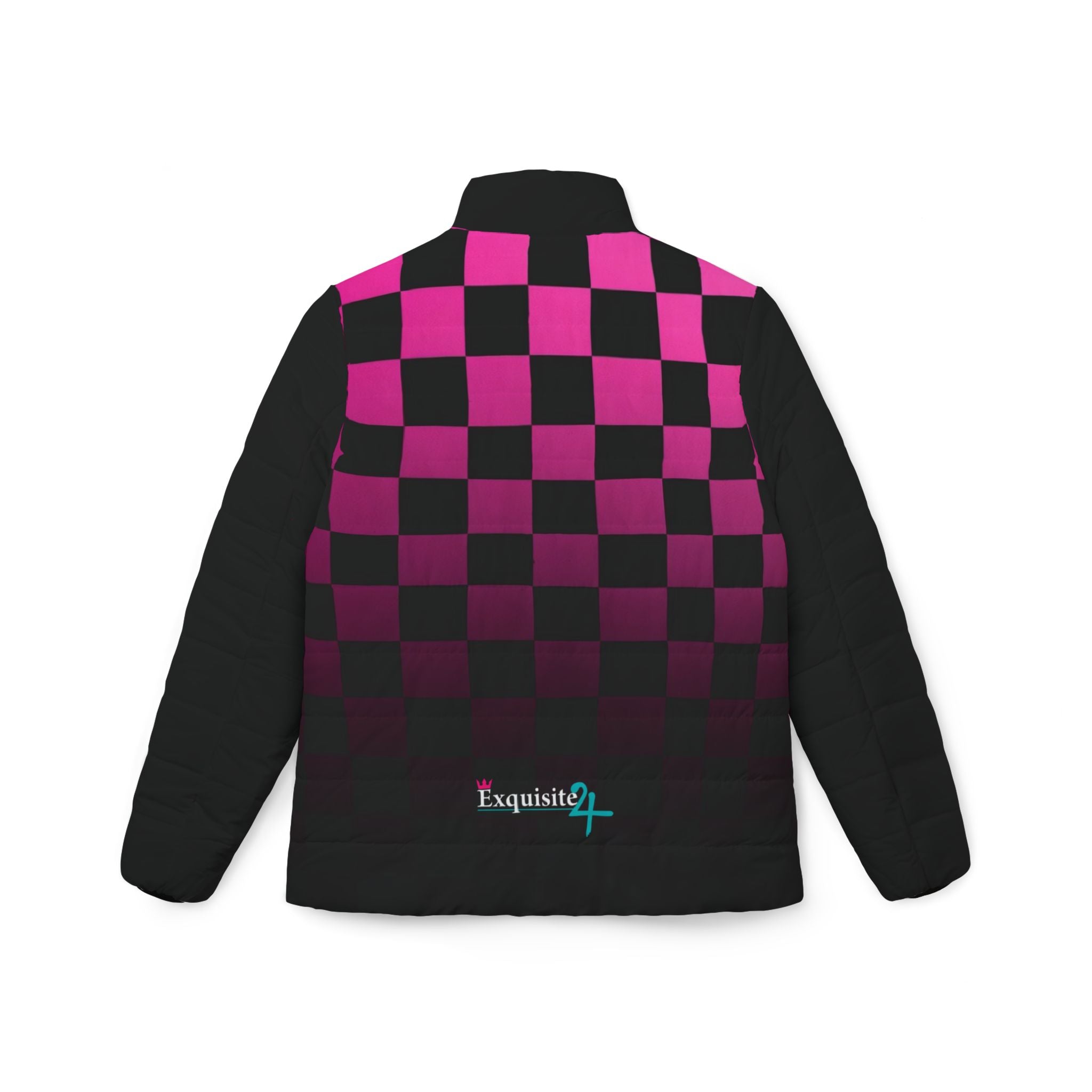Pink Gradient Checkerboard Puffer Jacket