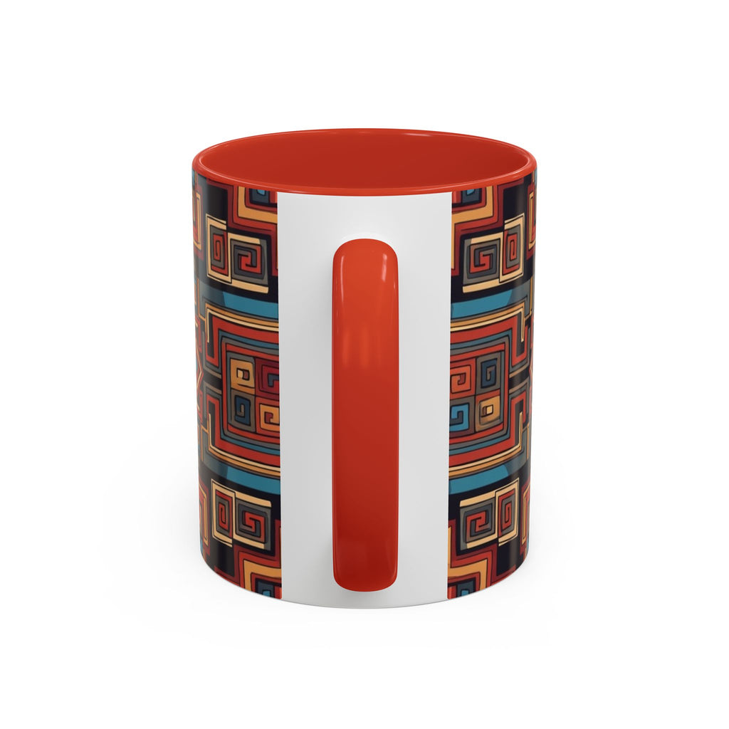 Boho Geometric Accent Mug — Colorful Tribal Pattern Coffee Cup
