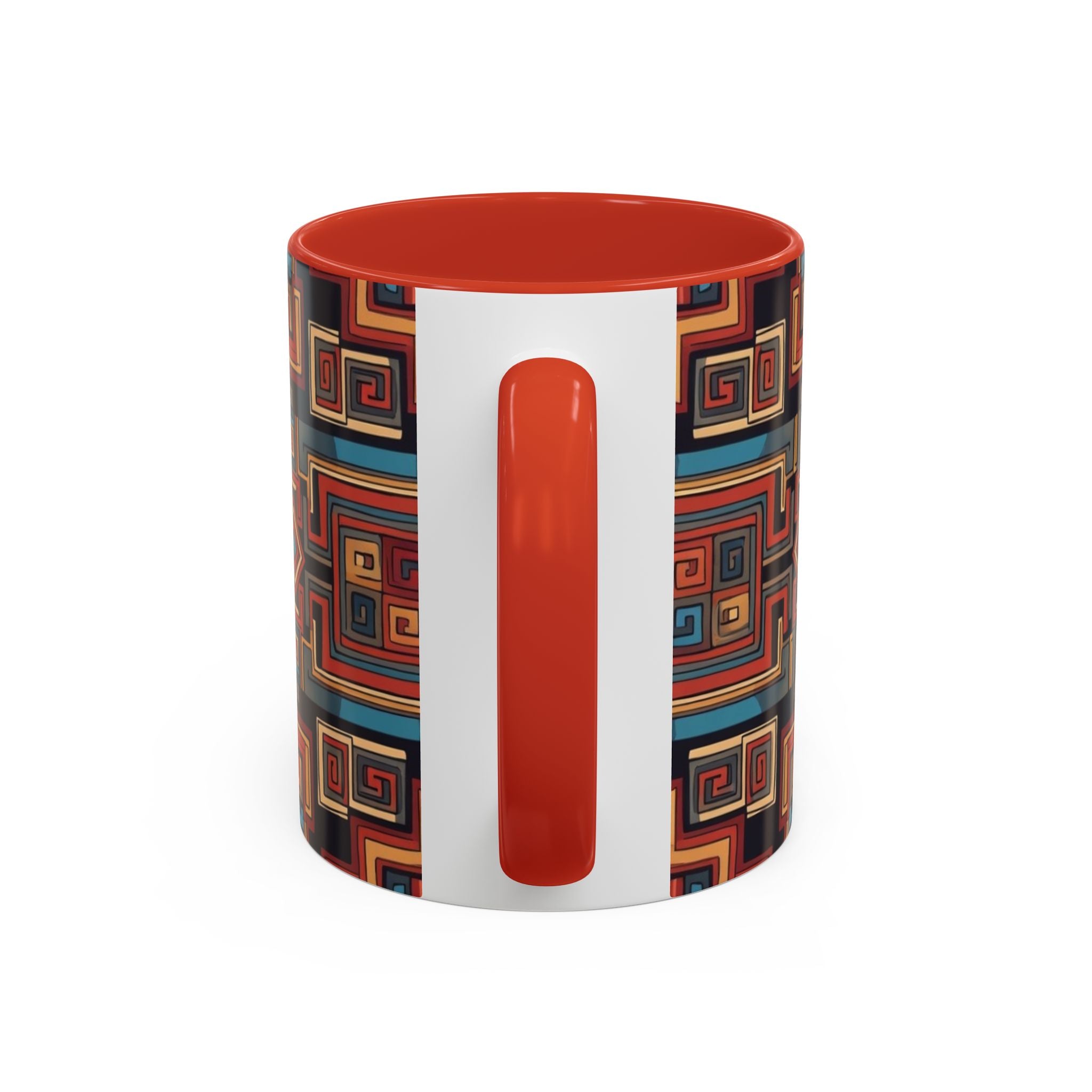 Boho Geometric Accent Mug — Colorful Tribal Pattern Coffee Cup