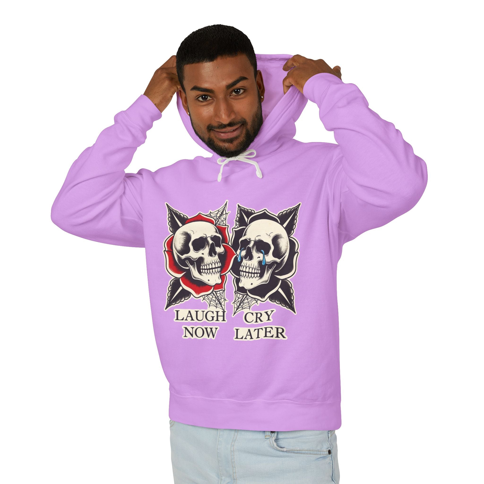 Laugh Now Cry Later Skull Hoodie — Vintage Expressive Skull Hooded Sweatshirt