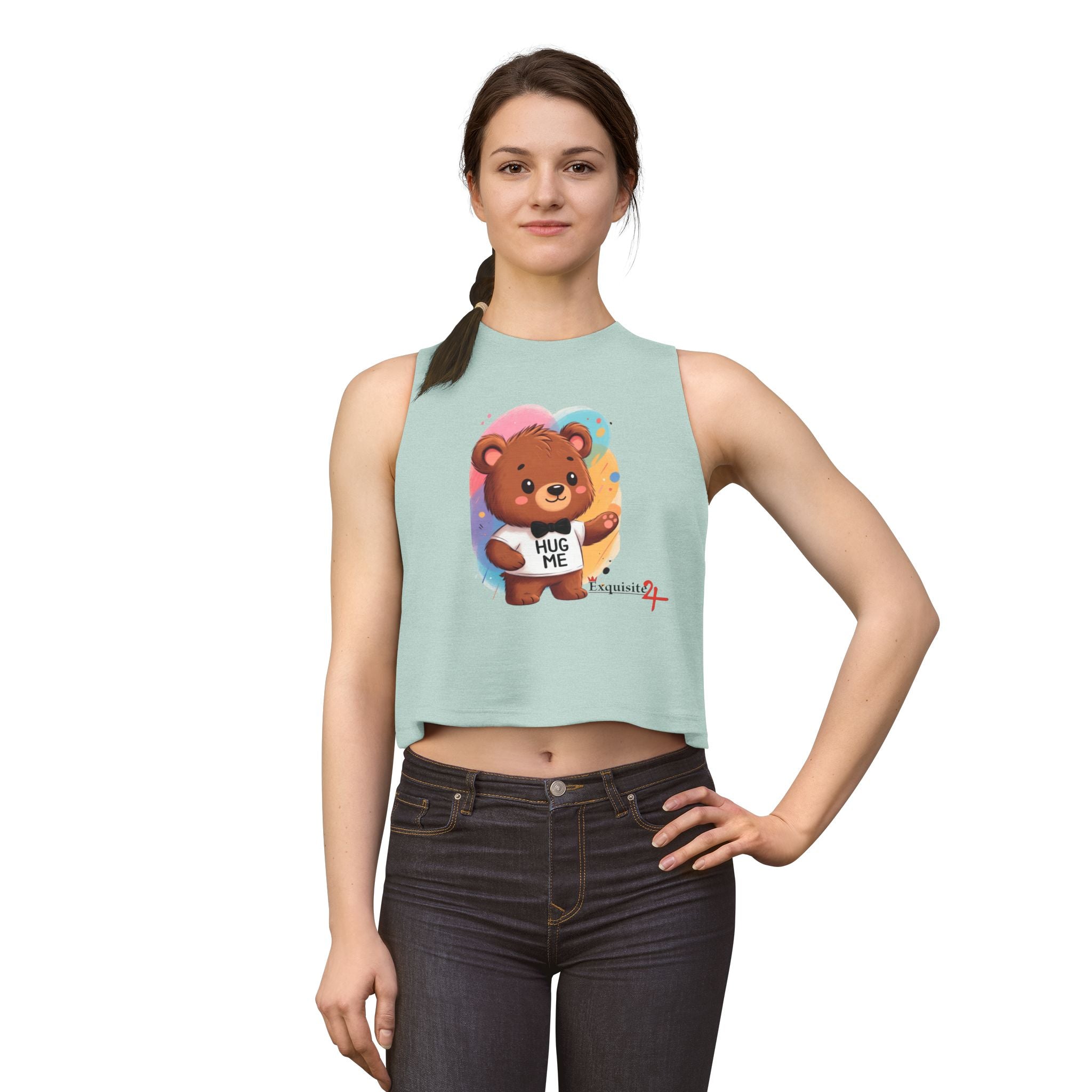 Hug Me Bear Crop Top — Cute Teddy Graphic Women's Tank
