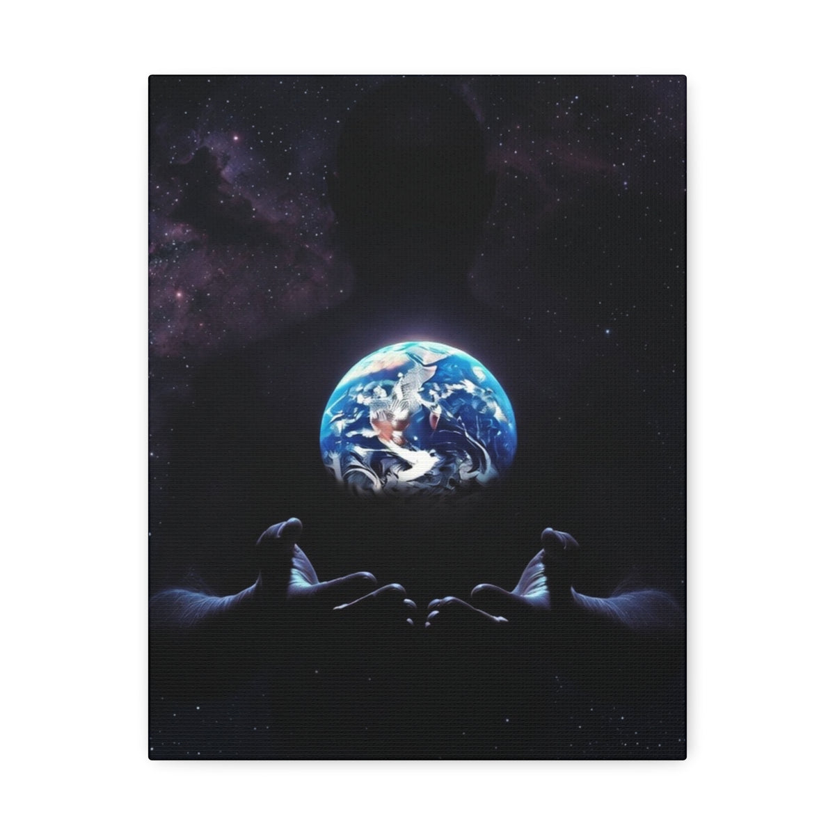 Galaxy Hands Stretched Canvas – Earth in Palm Wall Art
