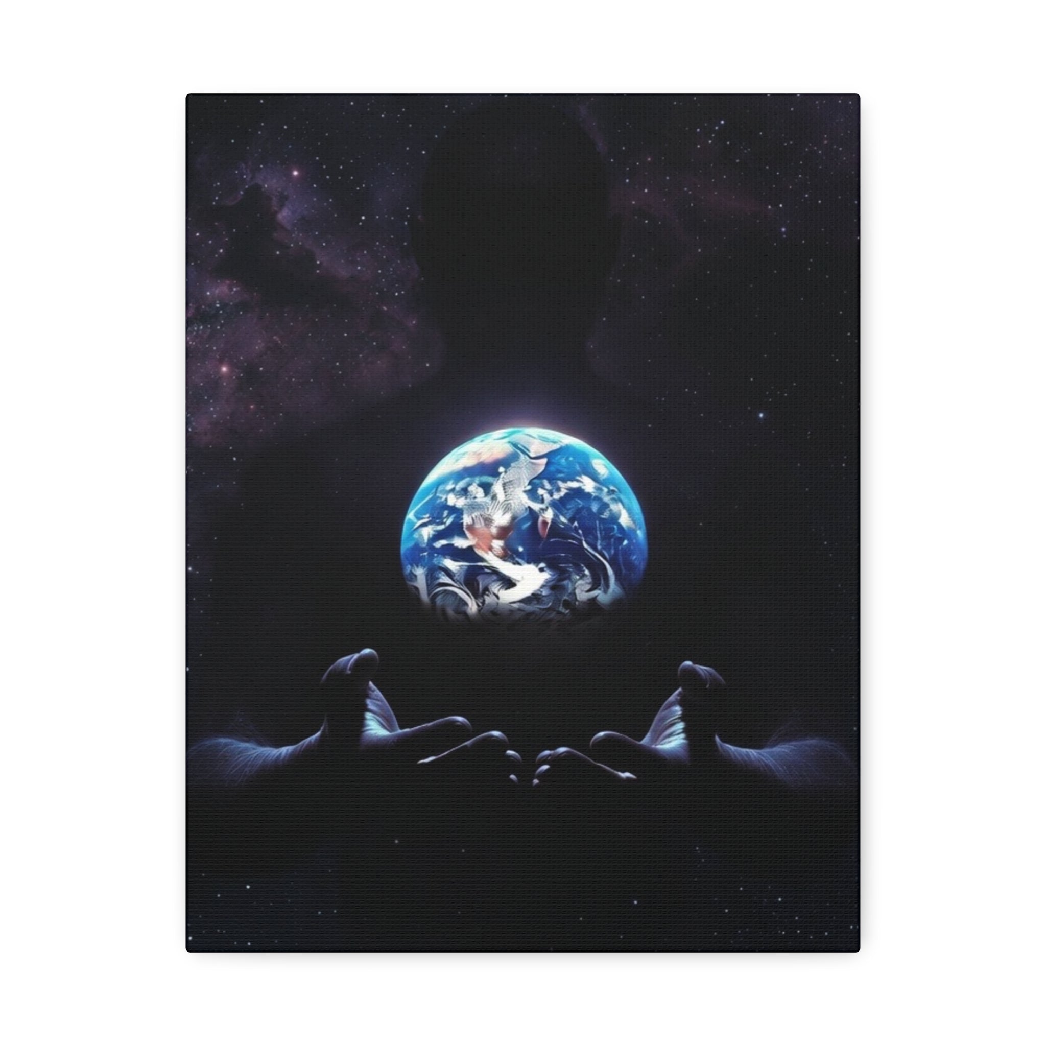 Galaxy Hands Stretched Canvas – Earth in Palm Wall Art