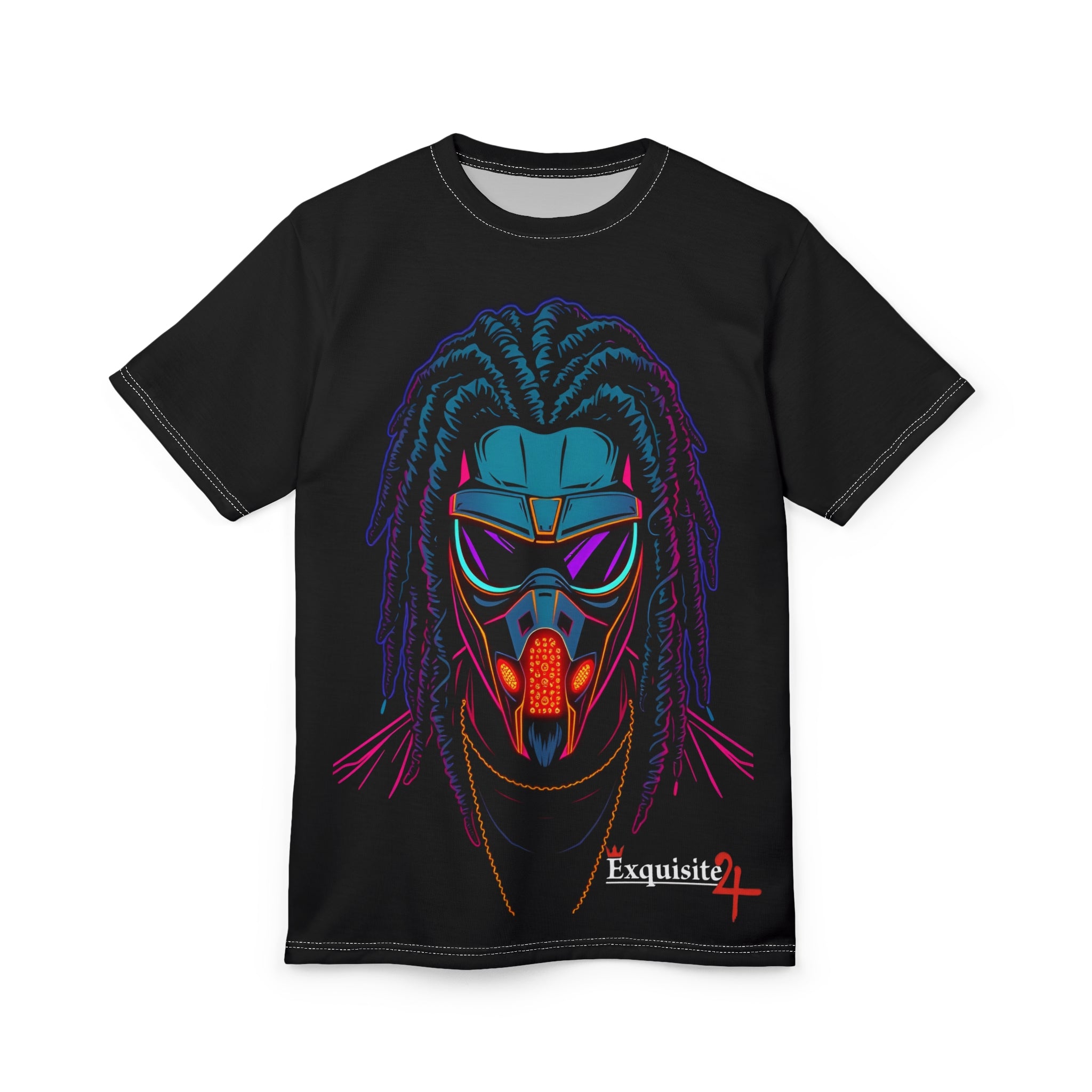 Neon Dreadmask T-Shirt — Cyberpunk Gas Mask Portrait All-Over Print