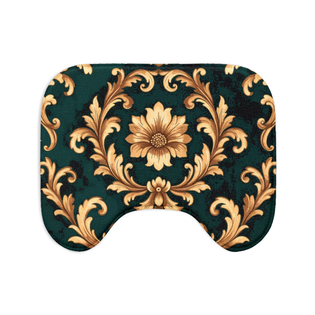 Baroque Floral Toilet 3-Piece Bath Mat Set – Emerald & Gold Ornate Design