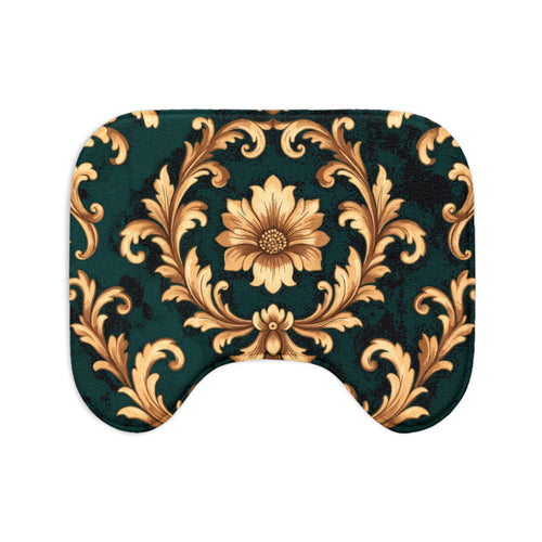 Baroque Floral Toilet 3-Piece Bath Mat Set – Emerald & Gold Ornate Design