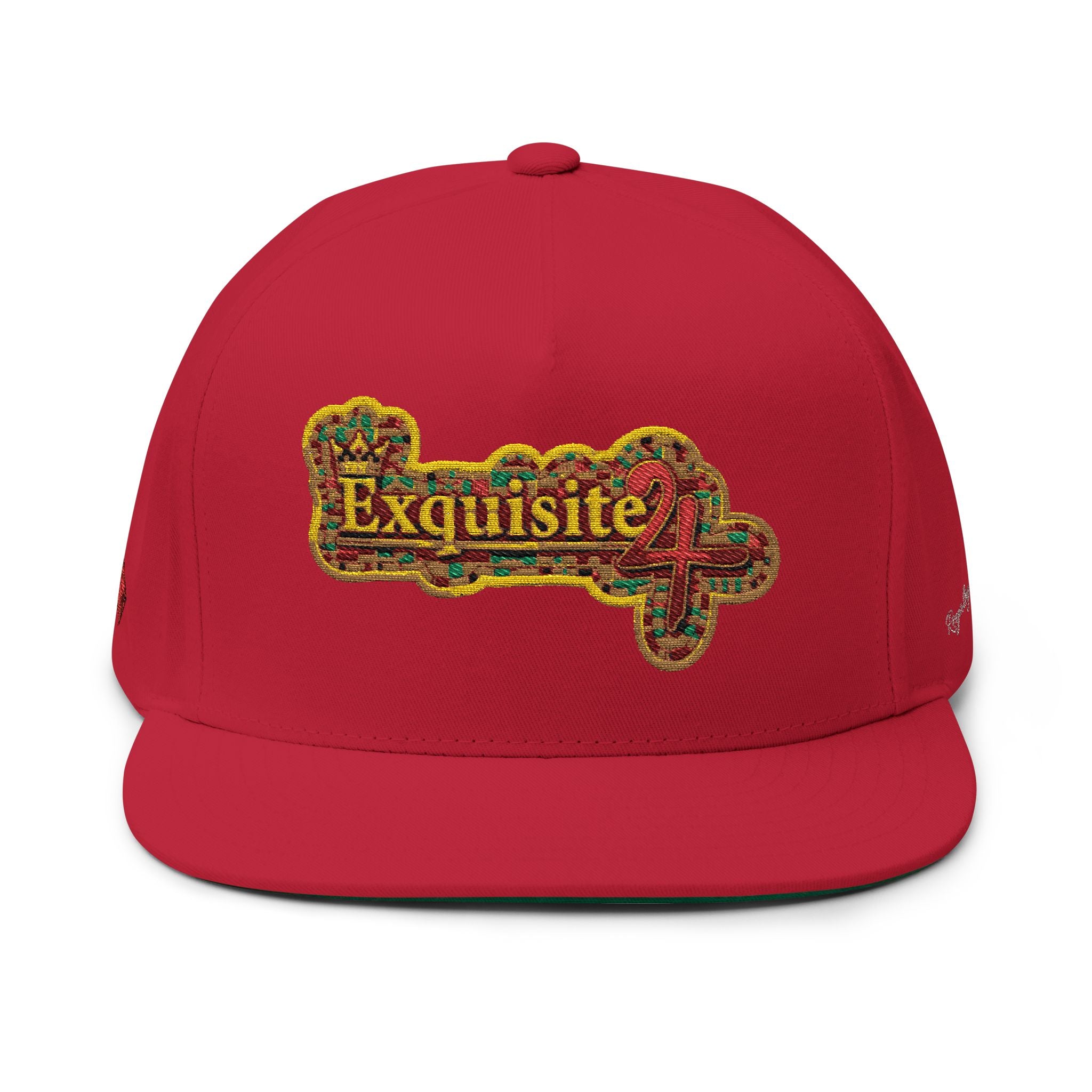 Embroidered 'Exquisite 24' Flat Bill Cap — Kente-Inspired Patch Snapback