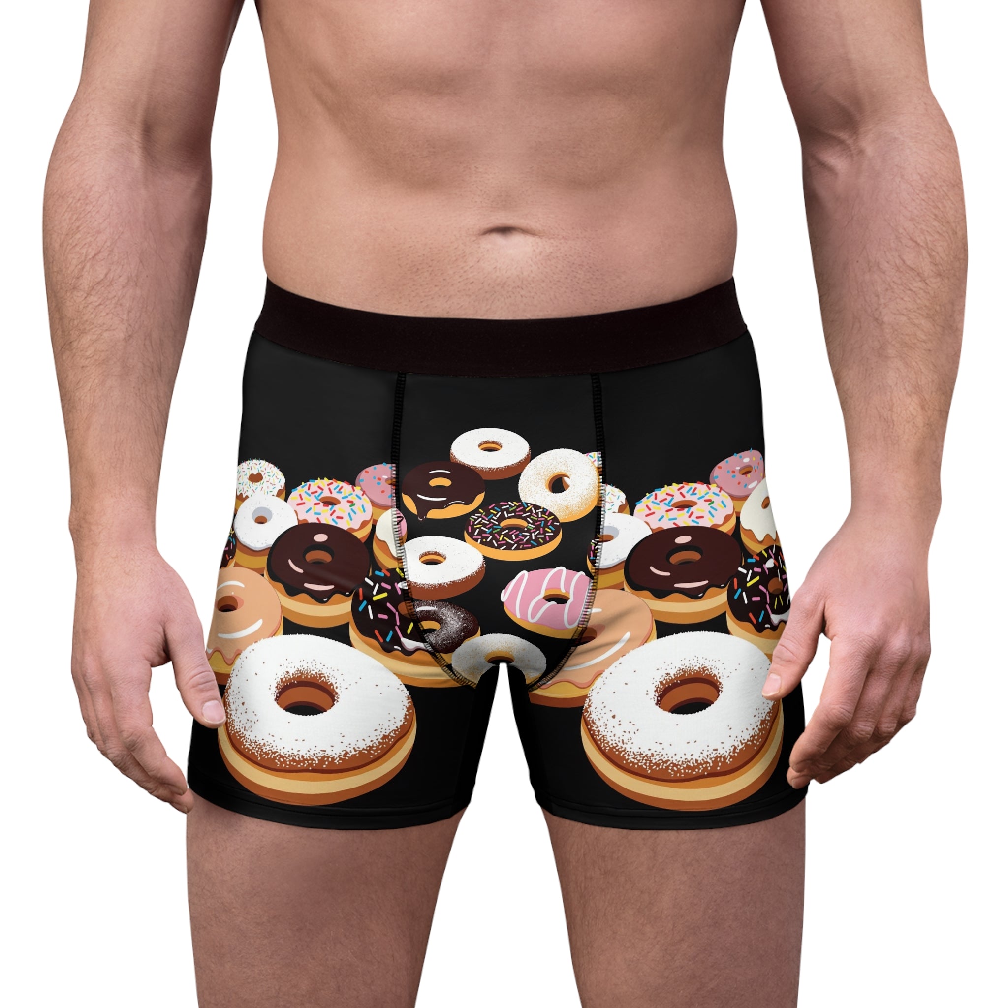 Donut Print Boxer Briefs — Men's Fun Donuts Pattern Underwear