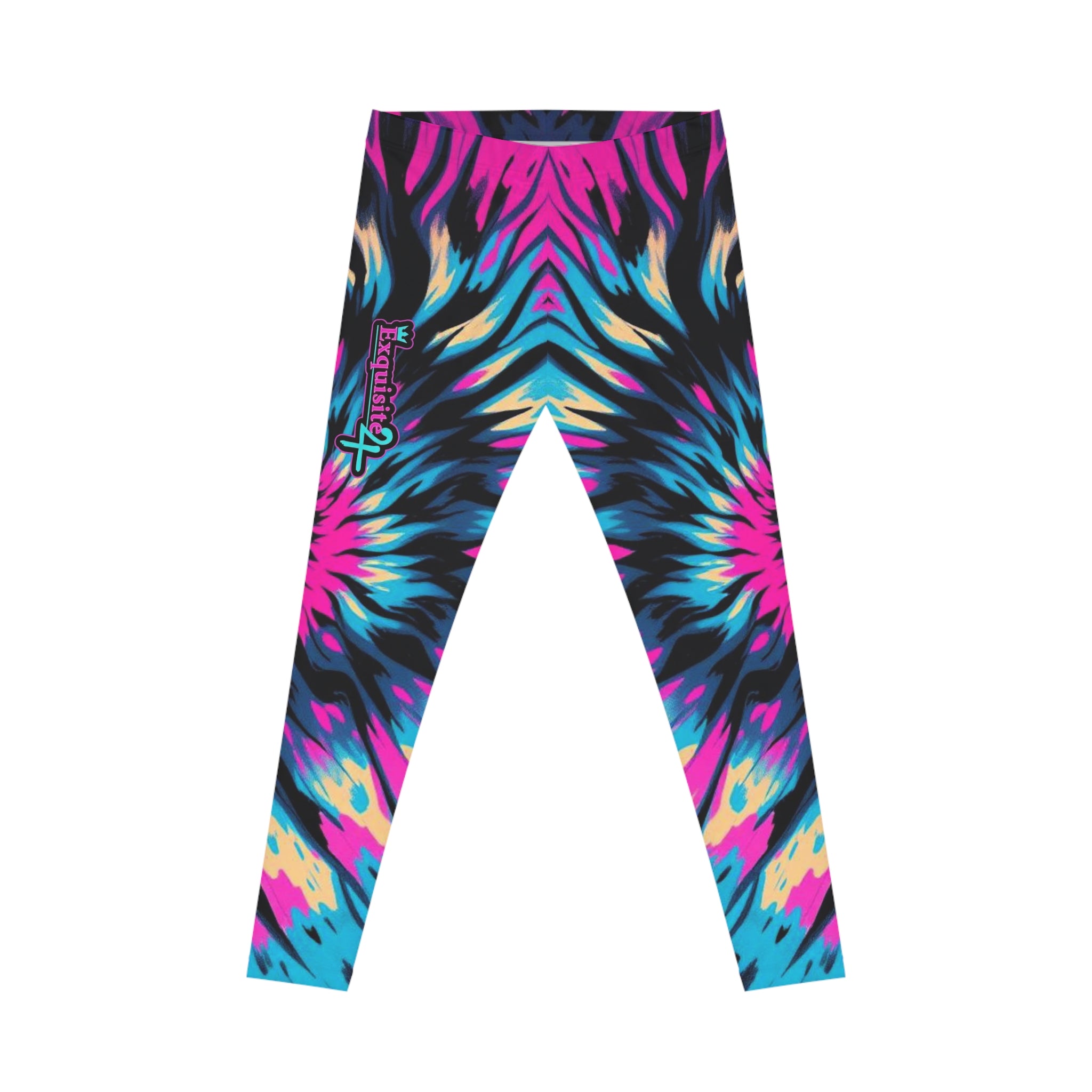 Tie-Dye Pink & Blue Vortex Leggings — Women's All-Over-Print Yoga & Casual Pants