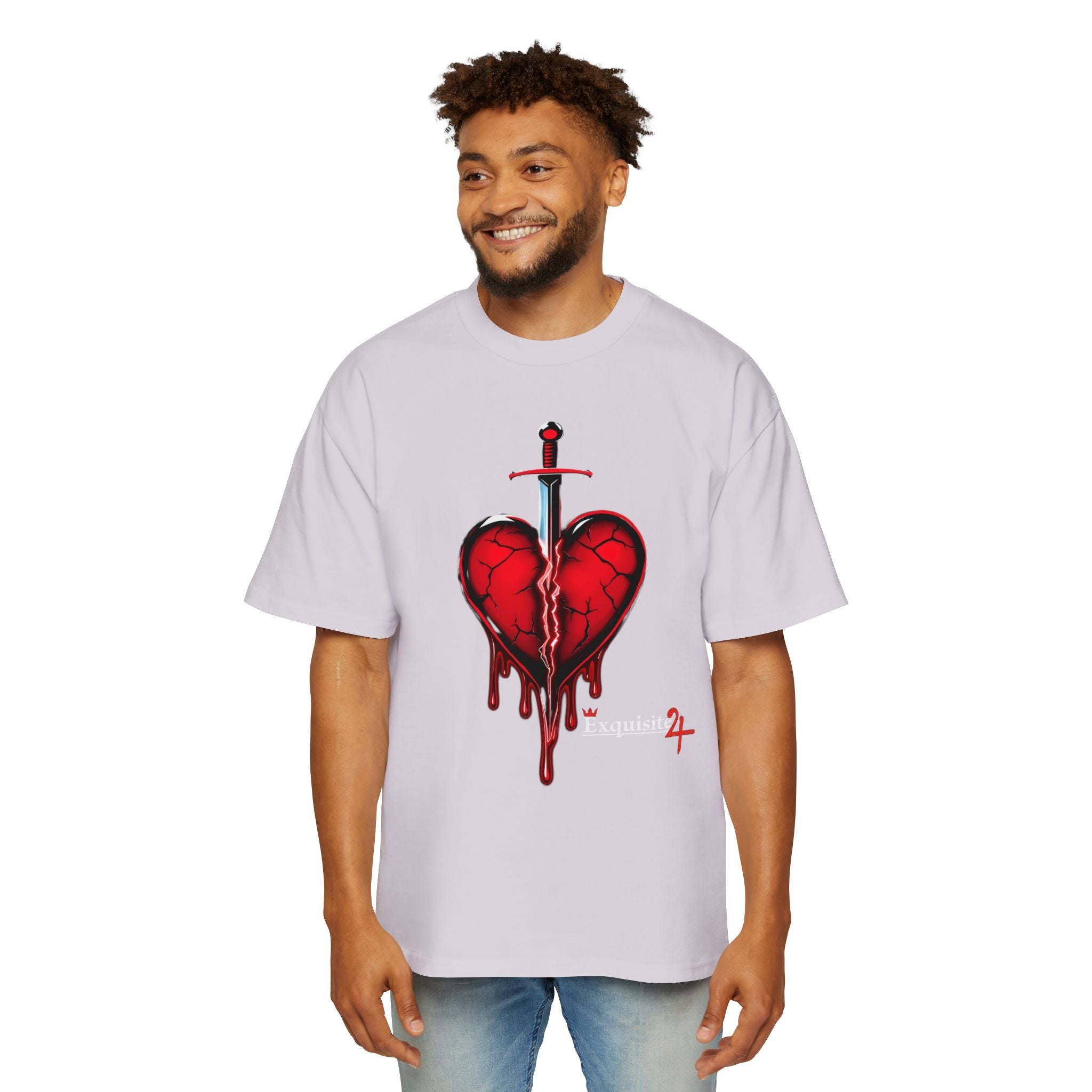 Oversized Graphic Tee — Bleeding Heart with Sword Design
