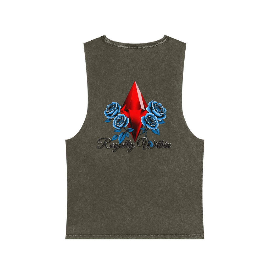 Stonewash Graphic Tank Top — Neon Lips & Red Gem Artwork