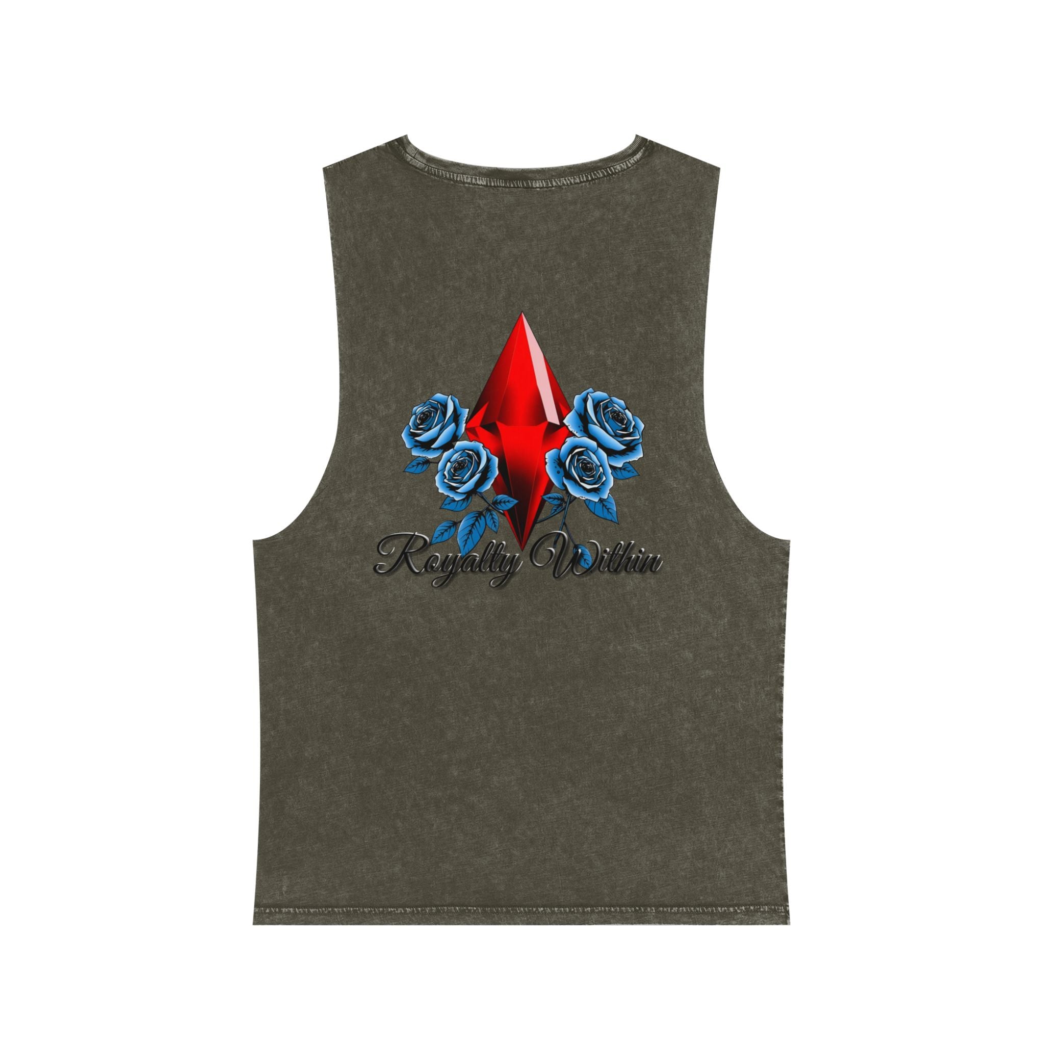 Stonewash Graphic Tank Top — Neon Lips & Red Gem Artwork