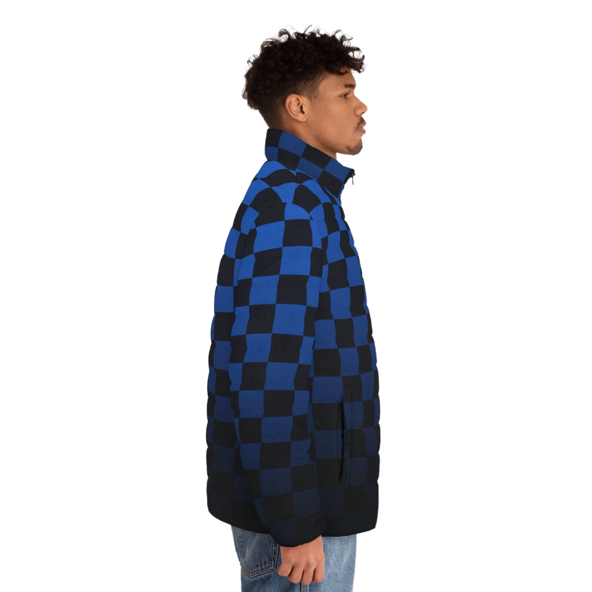 Blue Checkerboard Puffer Jacket