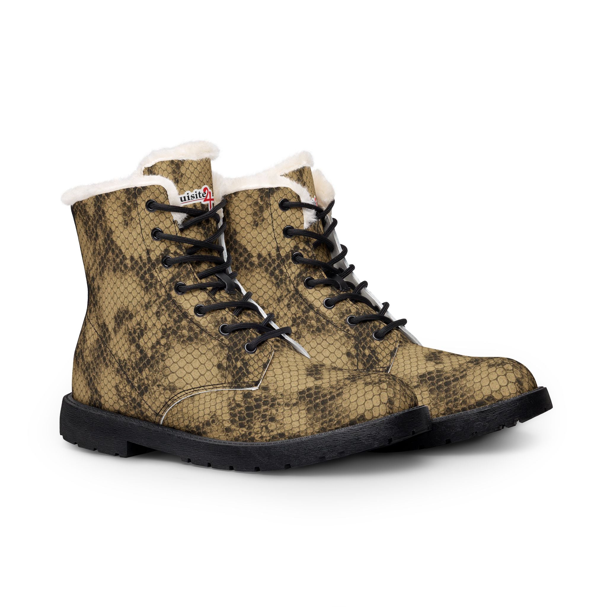Women's Snakeprint Fur-Lined Leather Boots
