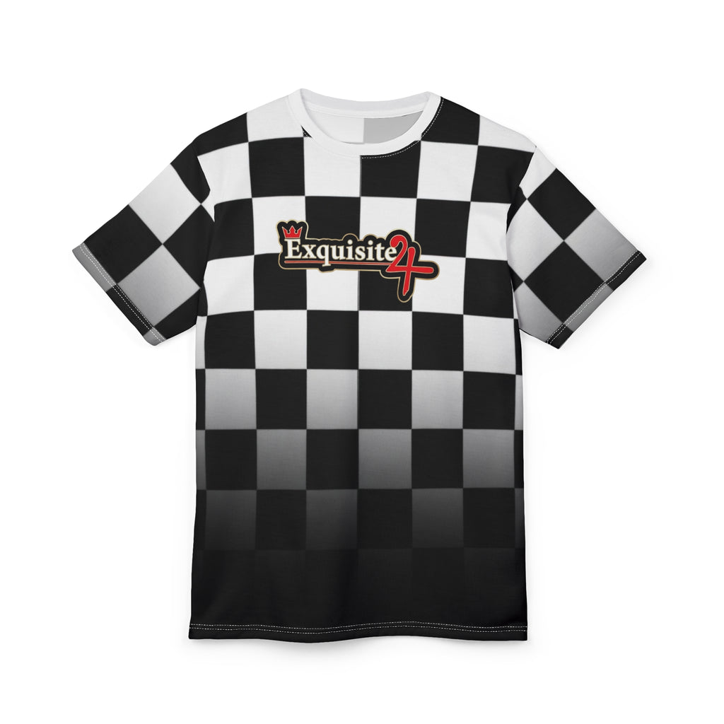 Checkered 'Exquisite 24' Graphic Tee - Black & White Racing Style Shirt