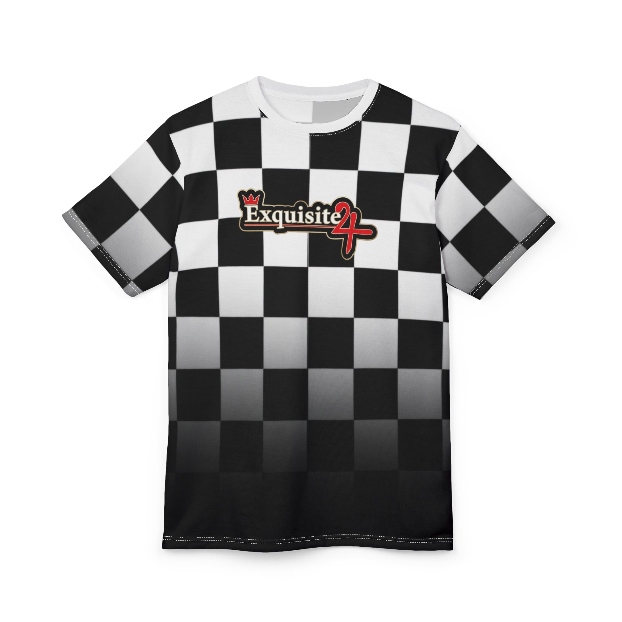 Checkered 'Exquisite 24' Graphic Tee - Black & White Racing Style Shirt