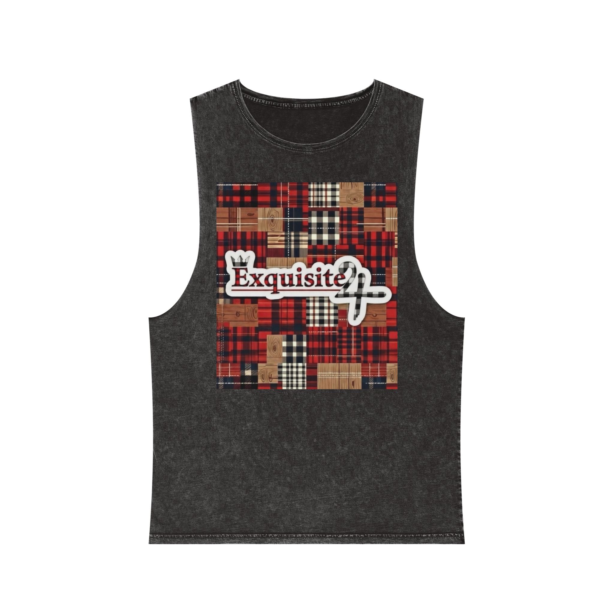 Exquisite 24 Patchwork Tank Top — Stonewash Plaid Graphic Tank