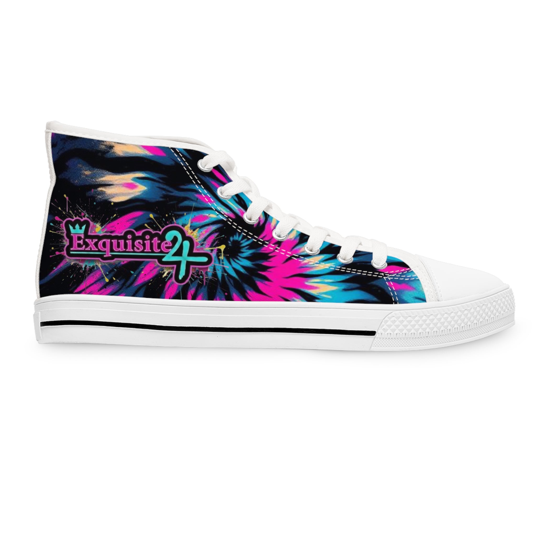 Women's High Top Portrait Pink & Blue Tie Dye Sneakers
