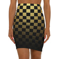 Gold & Black Checker Pencil Skirt — Sleek Retro Racing Pattern