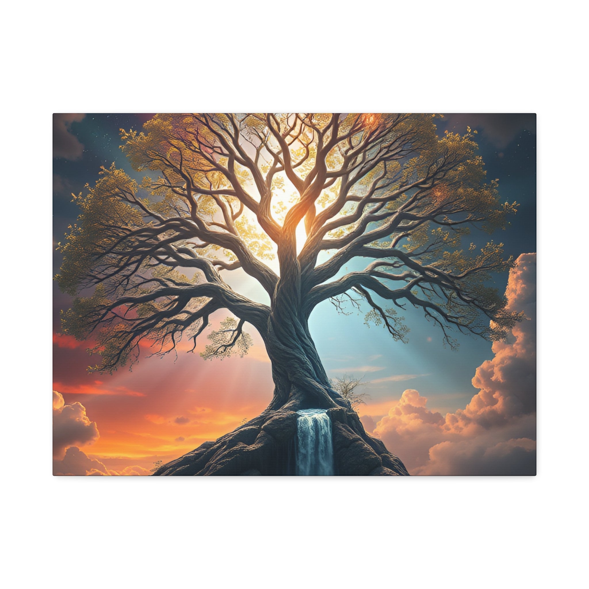 Tree of Light Stretched Canvas Wall Art – Inspirational Fantasy Landscape