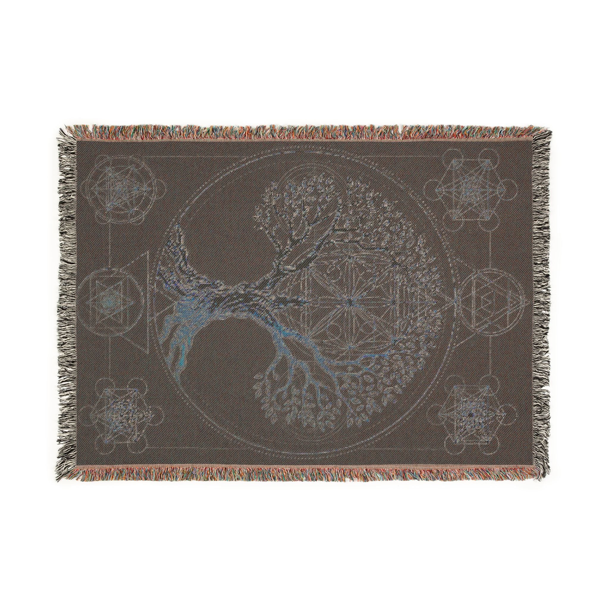 Tree of Life Metatron Woven Blanket — Golden Sacred Geometry Throw