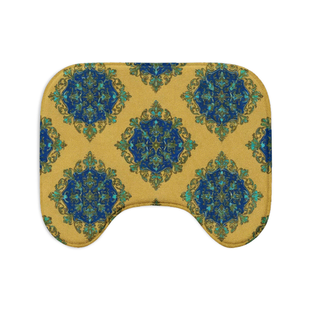 Bathroom Rug Set – Blue & Gold Moroccan Tile 3-Piece Toilet Bath Mat Set