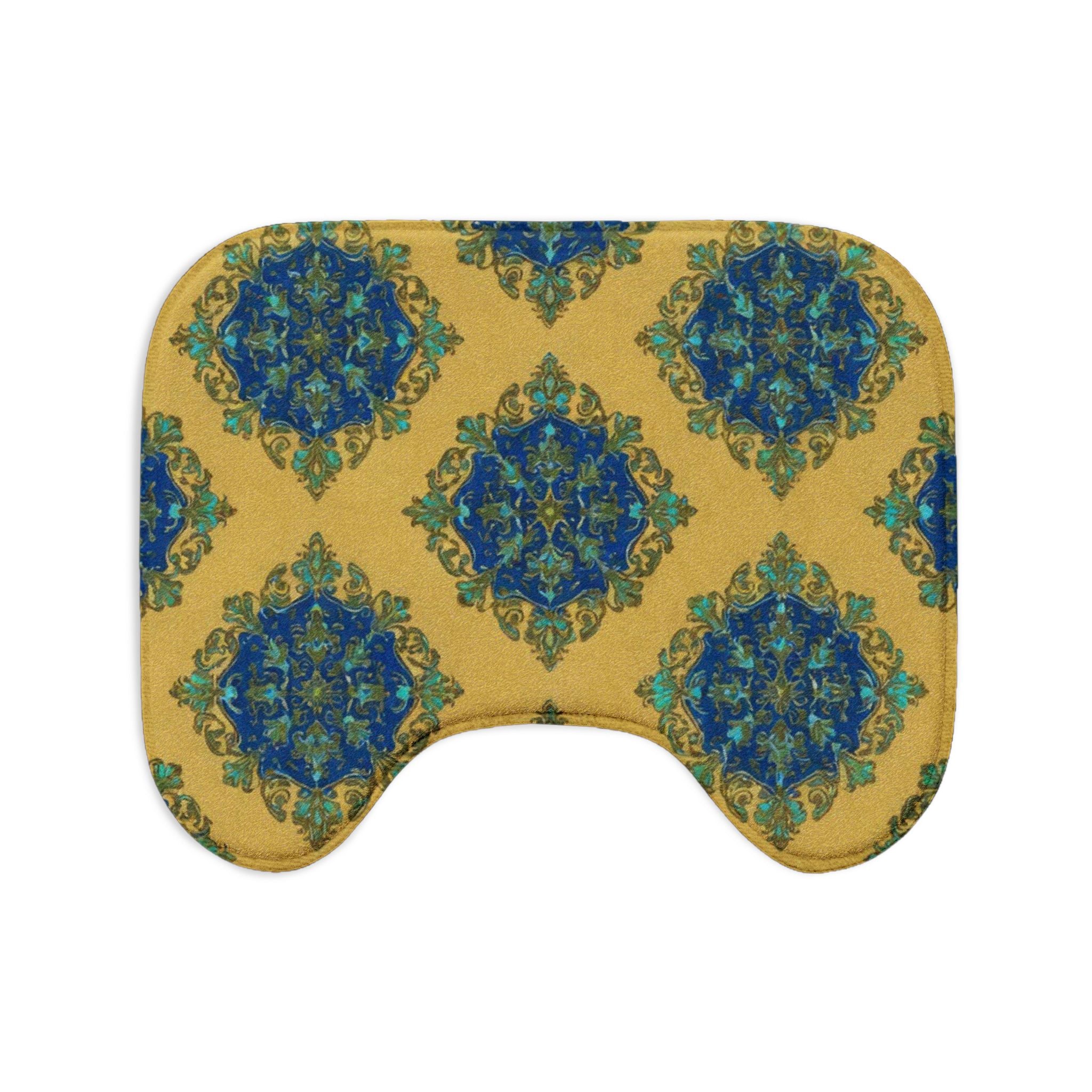 Bathroom Rug Set – Blue & Gold Moroccan Tile 3-Piece Toilet Bath Mat Set