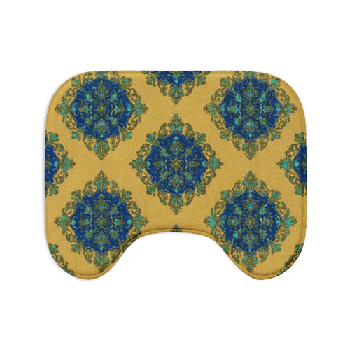 Bathroom Rug Set – Blue & Gold Moroccan Tile 3-Piece Toilet Bath Mat Set