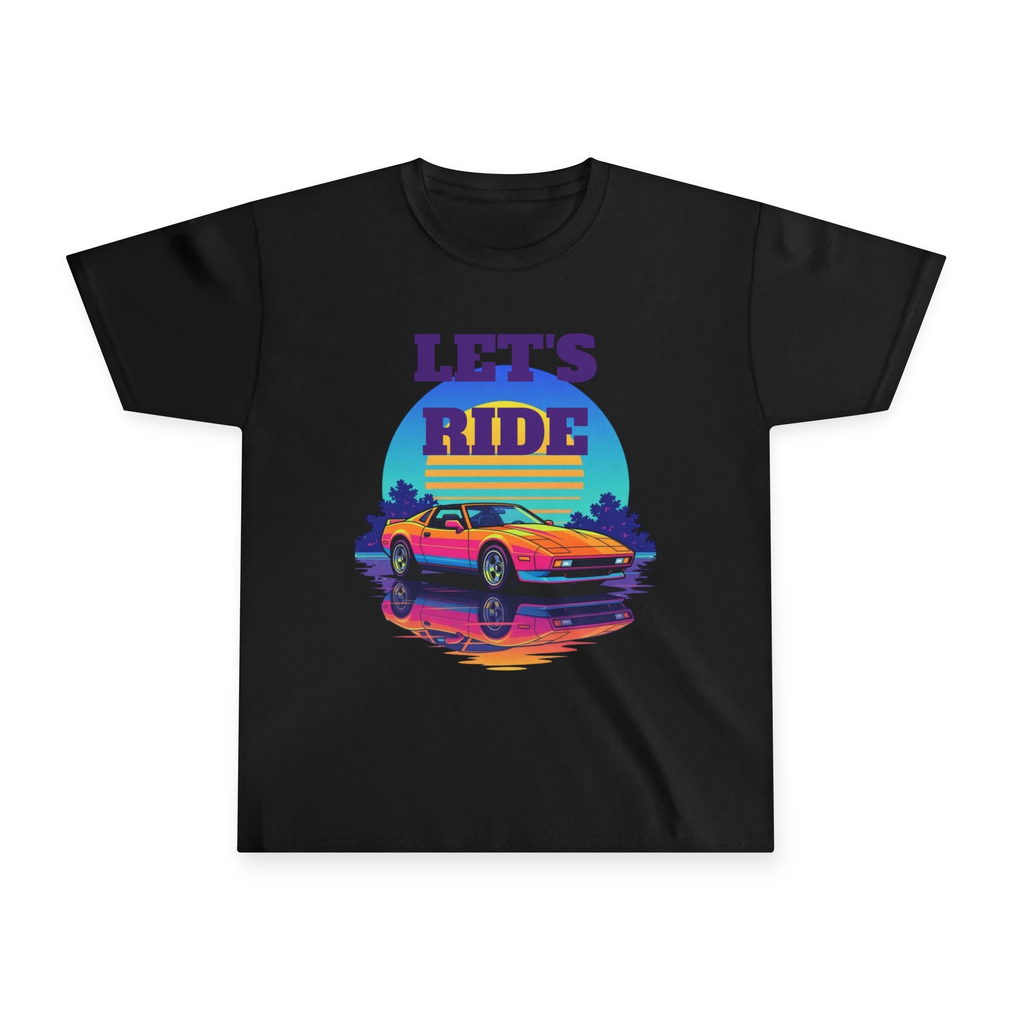 Kids Retro Sports Car Tee – "Let’s Ride" Vintage Sunset Graphic