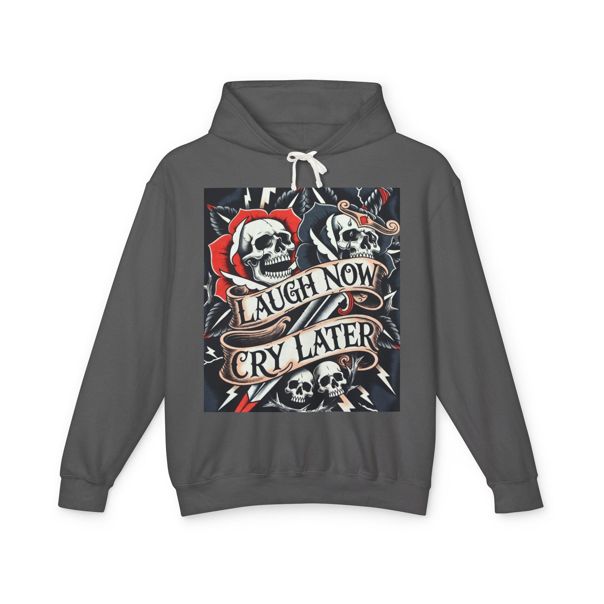 Laugh Now Cry Later Skull Hoodie — Vintage Rose Graphic