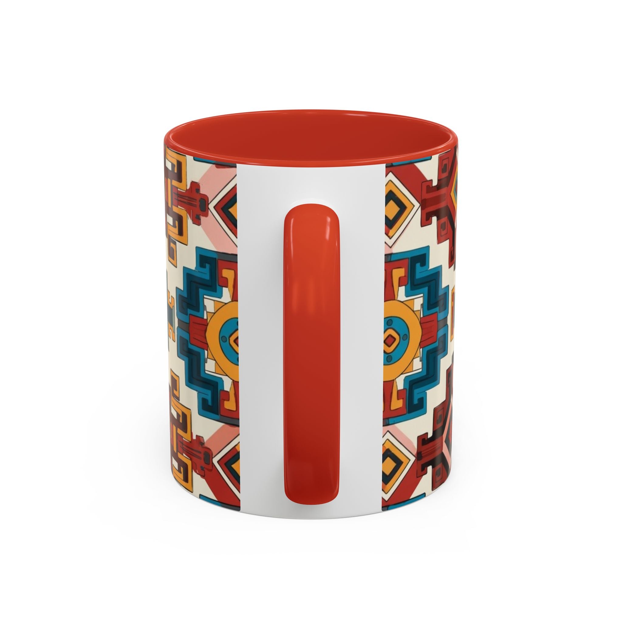 Southwestern Geometric Accent Mug — Color Interior Ceramic Coffee Cup