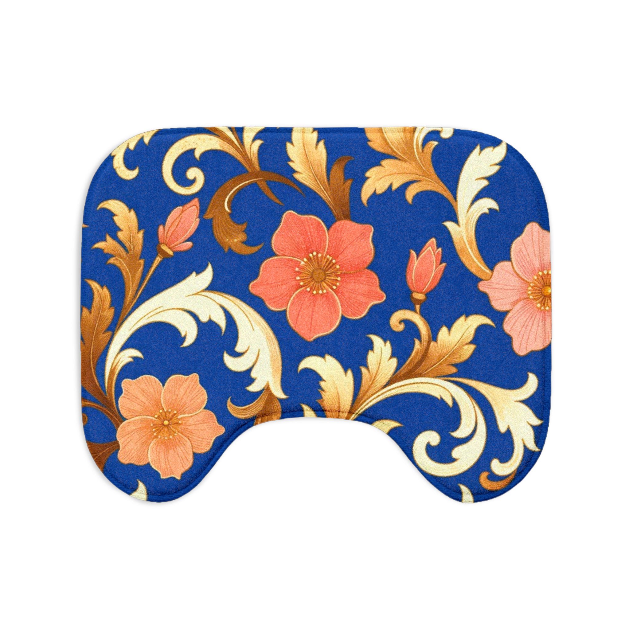 Floral Damask Toilet Seat Cover Set — Blue & Coral 3-Piece Bathroom Décor