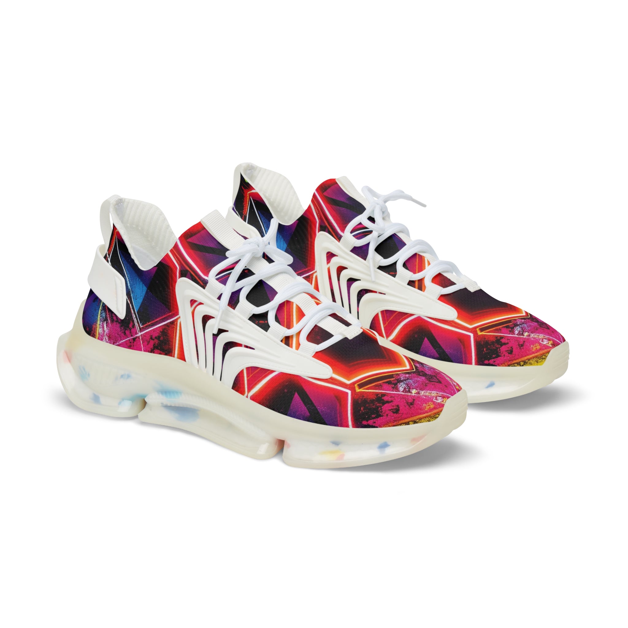 Men's Mesh Sneakers — Neon Geometric Athletic Shoes for Running & Streetwear