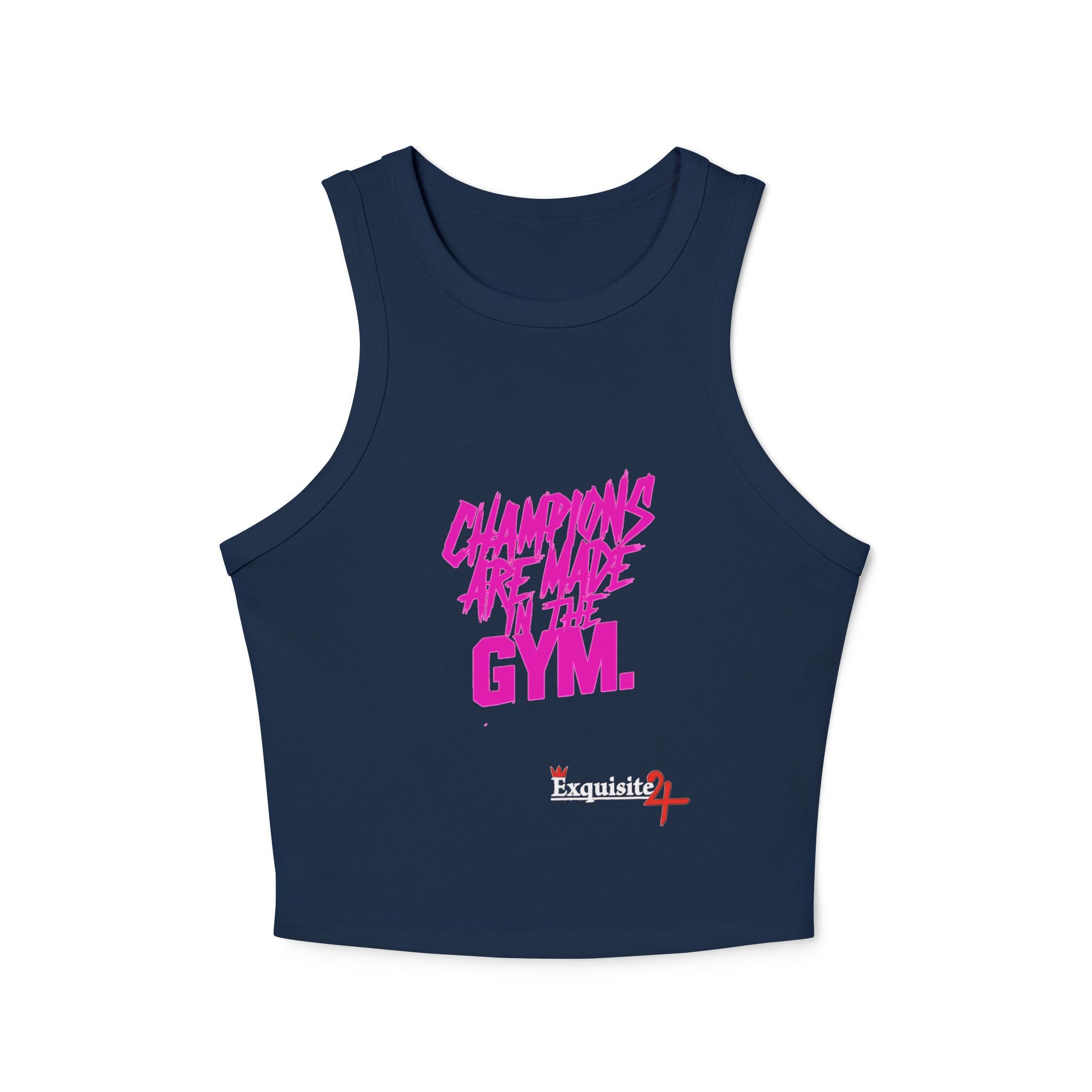 Racer Tank - '"Champions Are Made In The Gym" Pink Graphic Crop