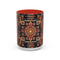 Boho Geometric Accent Mug — Colorful Tribal Pattern Coffee Cup