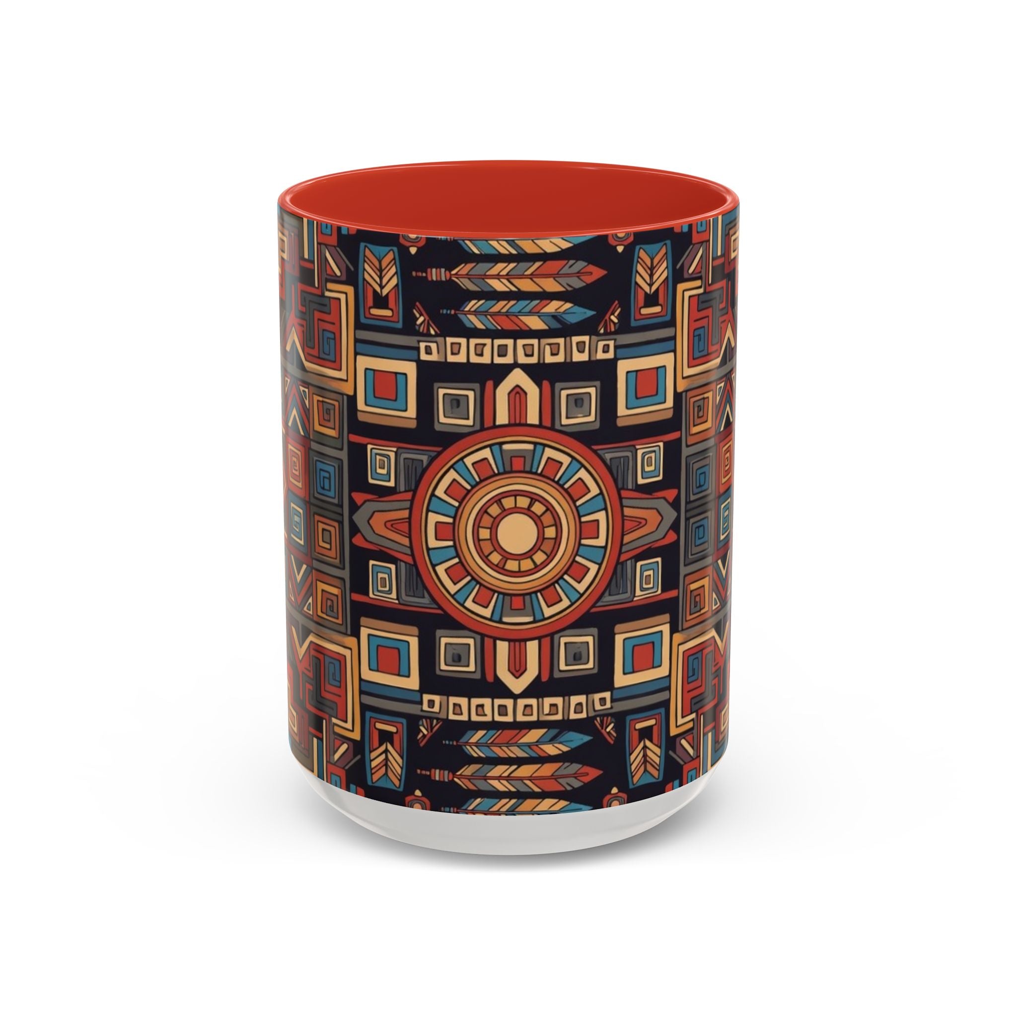 Boho Geometric Accent Mug — Colorful Tribal Pattern Coffee Cup