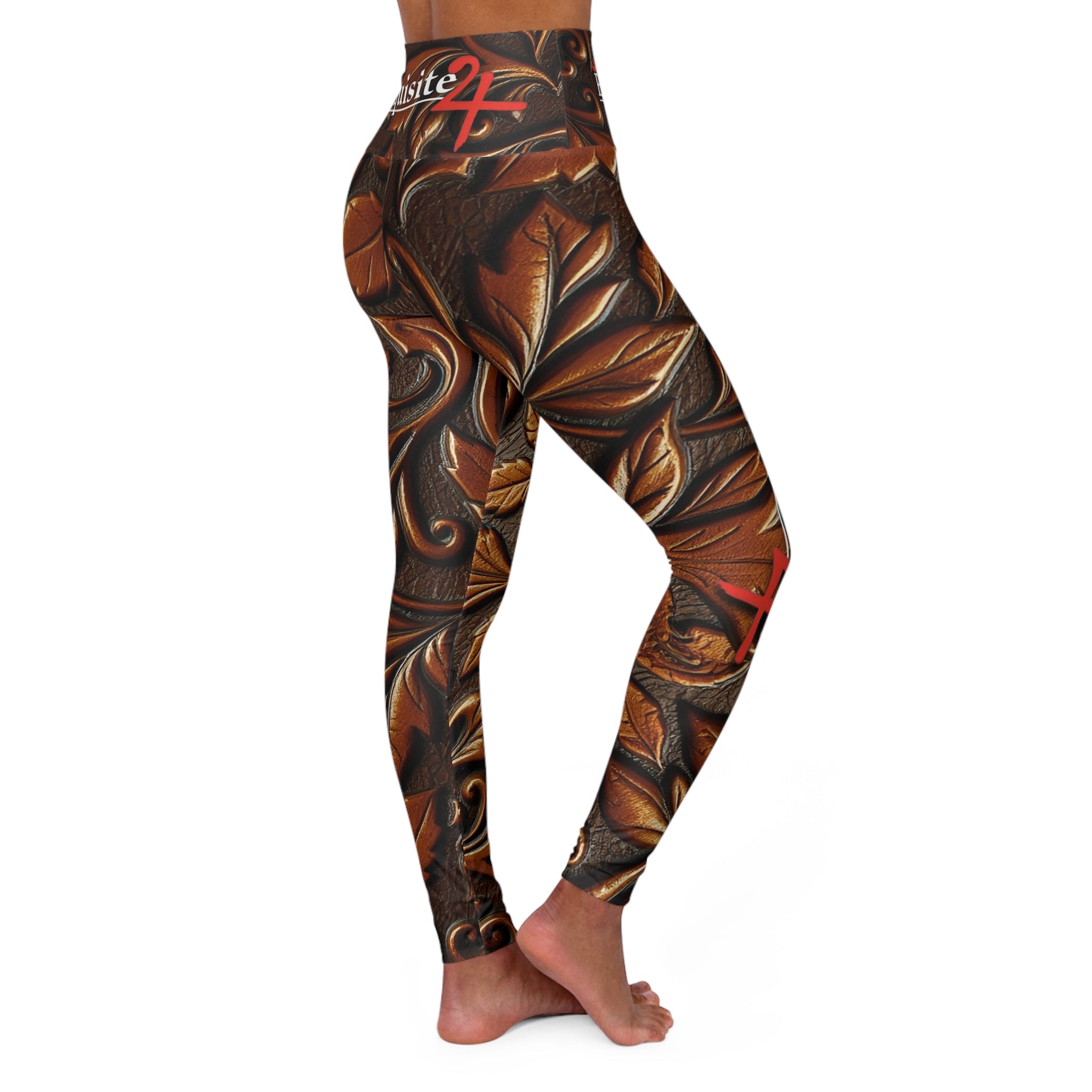 Exquisite 24 High-Waist Yoga Leggings — Ornate Baroque Pattern
