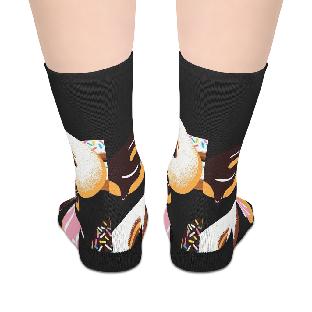 Donut Print Mid-Length Socks — Colorful Sprinkles & Frosting Novelty Socks