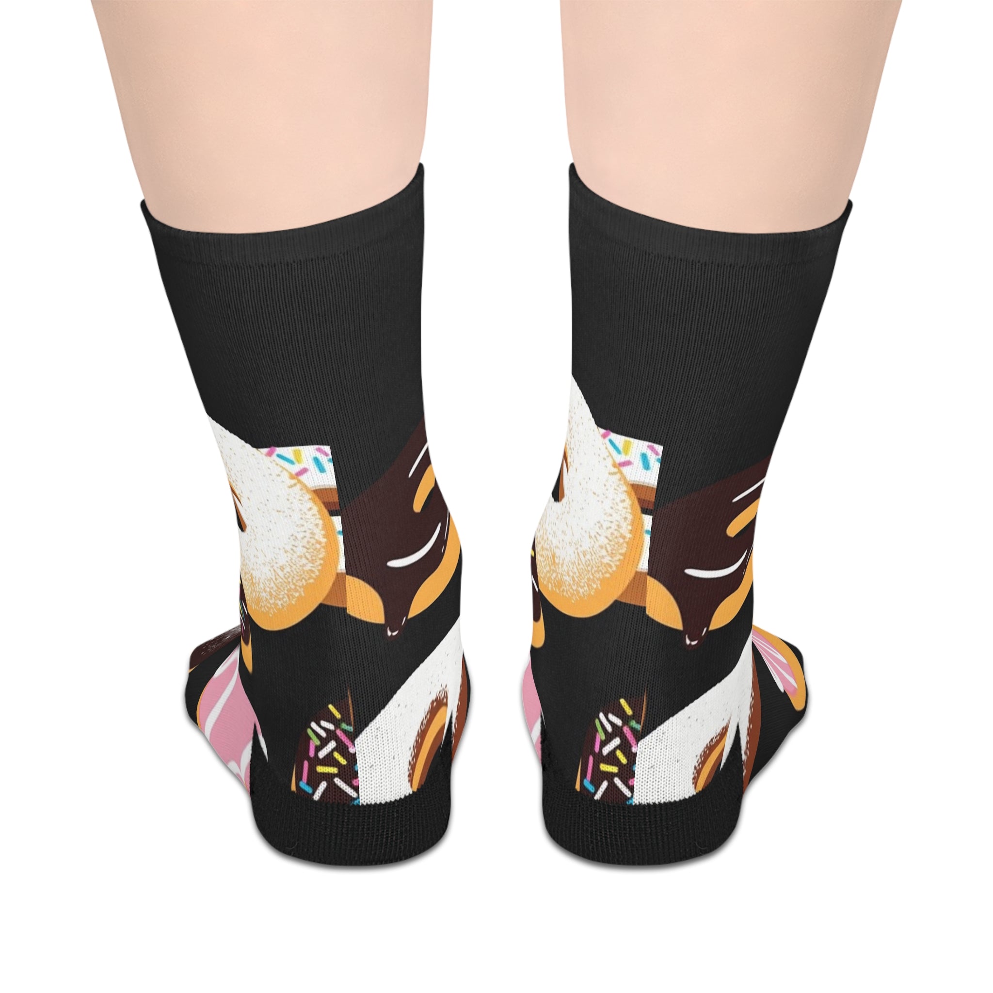 Donut Print Mid-Length Socks — Colorful Sprinkles & Frosting Novelty Socks