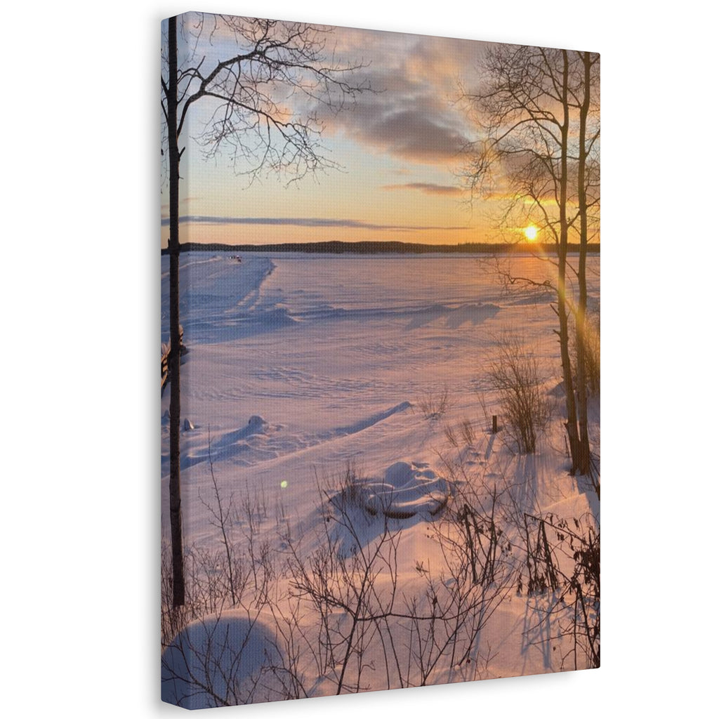Sunset over Frozen Lake Stretched Canvas Wall Art