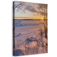 Sunset over Frozen Lake Stretched Canvas Wall Art